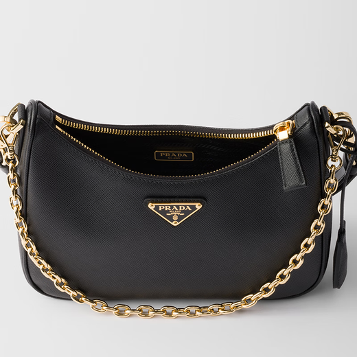 PRADA/Prada Gift Women's Saffiano Leather Mini Hobo Handbag Underarm Bag Women's Bag Black-New Style
