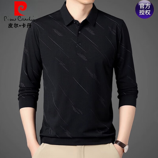 皮尔卡丹（pierre cardin）t恤长袖男士2025春秋季新款中年商务休闲男装薄款爸爸印花体恤衫 藏青826 L 170 建议【120-140斤】