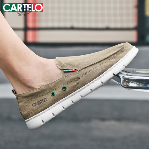 CARTELO men's shoes summer 2025 Korean version of canvas shoes men's breathable and versatile one-foot lazier casual shoes men khaki 41
