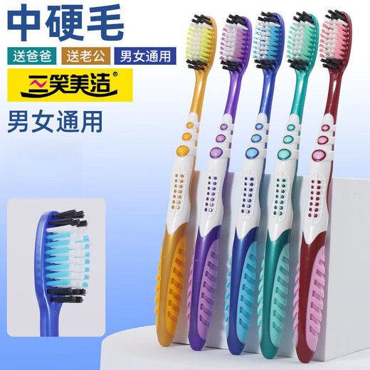 三笑美洁中硬毛牙刷成年人大头男女牙渍软毛家用组合 中硬毛 10支