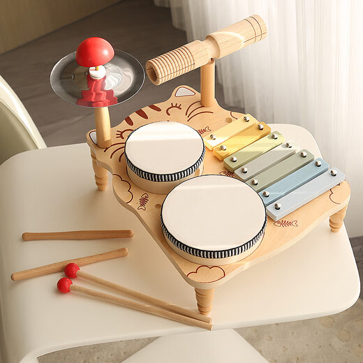 Kinderhölzerner Musik -Percussion -Instrumente, Klavier, Trommel, Gong, Babyhandtrommelspielzeug, Kätzchenmusiktisch [1 kg] Xylophonmodell