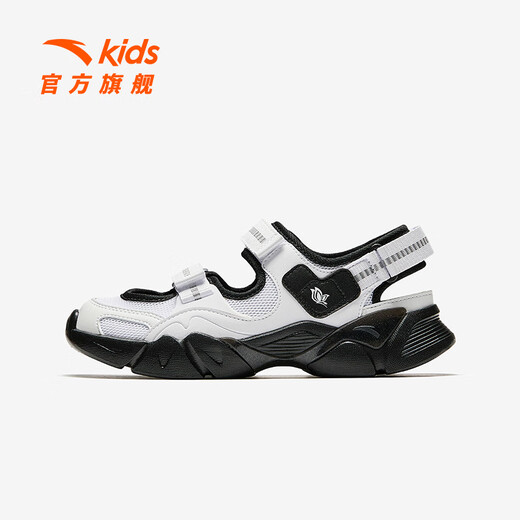 安踏儿童凉鞋女大童鞋2025夏季新品魔术贴户外包头玛丽珍运动沙滩鞋 安踏白/黑-3 36 鞋内长23cm