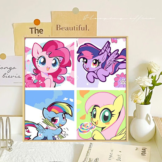 
Little Pony Poly Digital Oil Painting Diy Filling Coloring Children's Hand-drawn Cartoon Biqi Acrylic Oil Color Decoration Painting qx15914 80*80cm Thick solid wood inner frame + decorative outer frame