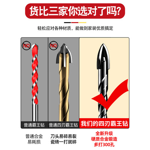 JCZS German quality special drill bit for ceramic tiles, high hardness four-edged overlord drill bit for drilling, dry drilling, all-ceramic triangular drill 6+8+10+12 spiral 4 pieces