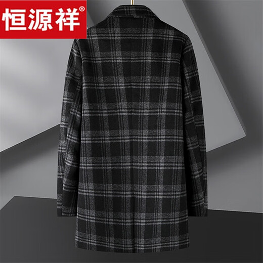 Hengyuanxiang large size plaid woolen coat men's medium-length thickened coat autumn and winter loose fat woolen windbreaker gray 5XL recommended weight 220-240Jin Jin equals 0.5 kg
