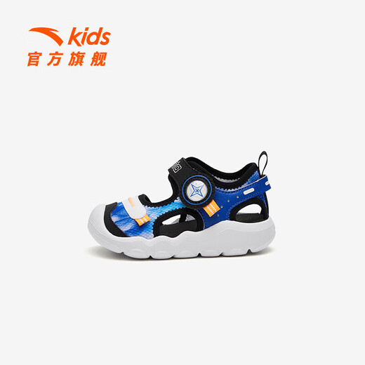 ANTA children's sandals, men's and women's baby shoes, 2025 summer new breathable Velcro octopus toe and foot protection beach shoes, men's model, pure blue/Anta white/black-4 21, shoe inner length 12.5cm