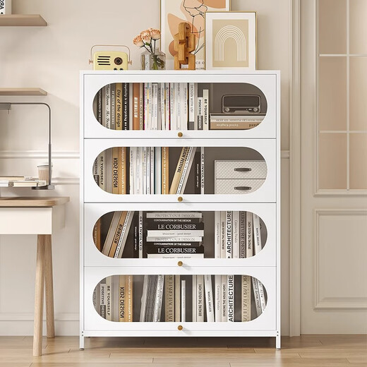 Yulixing household steel bookcase storage rack floor-standing living room iron-art flip door dustproof multi-layer storage cabinet rack children's bookshelf arc elegant white 5 door-1695*500*350mm