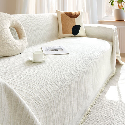Muji 2025 new sofa towel full cover scarf French cream style sofa cover Chenille light luxury sofa cover cushion Younai- butter white 180cm*130cm [Applicable to small singles]