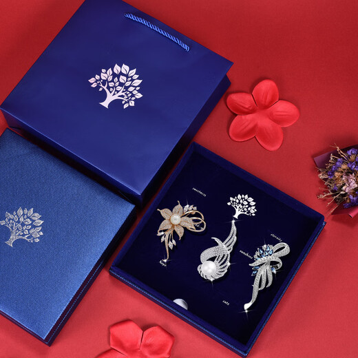Old silversmith high-end women's brooch gift box set TW119 elegant brooch three-piece set