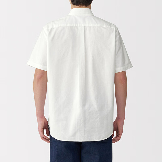 无印良品（MUJI）男式 棉水洗牛津纽扣领 套头短袖衬衫男士衬衣25年夏季 白色 M （170/92A）