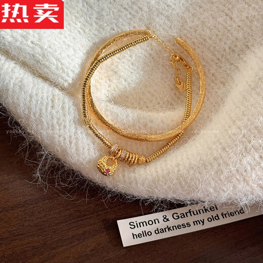 Xiqi ancient sand gold ring high quality non-fading bracelet for women new Chinese style golden gourd-like five-flower bracelet bracelet bracelet set - high color retention sand gold