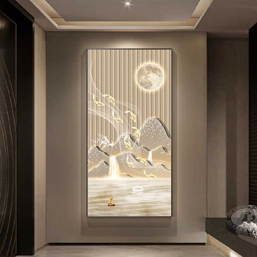 奥瀚轻奢入户进门玄关画装饰画走廊过道背景墙面挂画玄幻现代简约壁画 JD9711福禄进门 80*160 晶瓷铝合金黑框