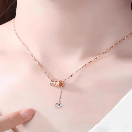 Yage IDo 18K gold diamond necklace small waist rose gold clavicle chain light luxury jewelry pendant Valentine's Day gift 18k gold necklace (2.8g)