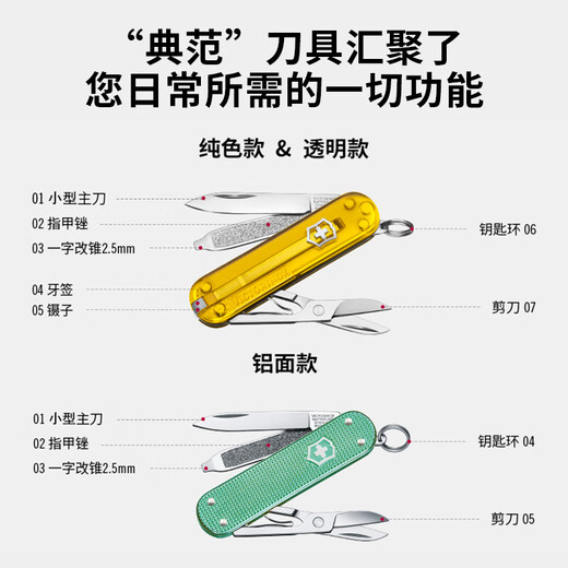 维氏瑞士军刀典范7项多功能水果刀刀折叠刀时尚红0.6223.G