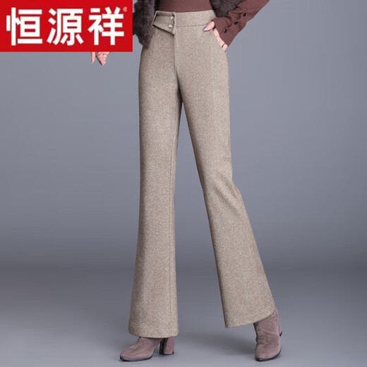 Hengyuanxiang (HYX) Autumn and Winter Thickened Woolen Pants for Women Small People High Waist Slim and High Casual Pants Female Long Pants 6629 Black Cropped Pants Style Fleece S 85-95Jin [Jin equals 0.5 kg]
