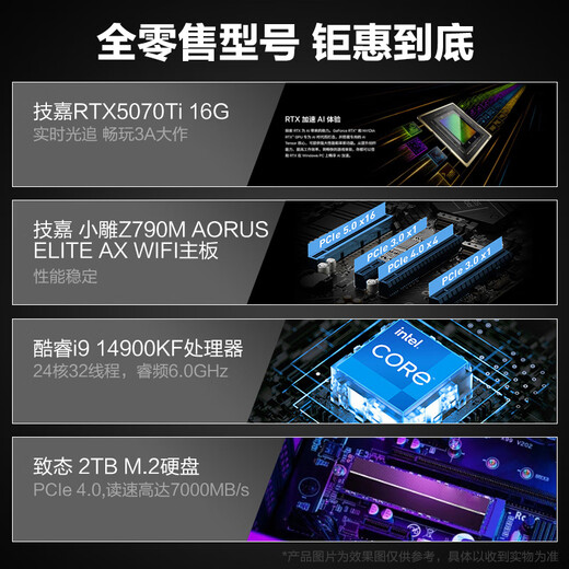 GIGABYTE 14th generation Core i9 14900KF/RTX5080/5090D independent display design AI modeling rendering live broadcast Black Myth game e-sports desktop assembly computer host DIY with five i9 14900KF丨RTX5070Ti