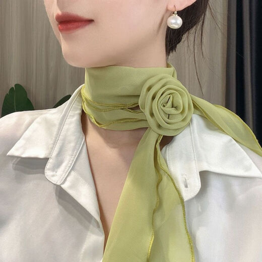 慕枫晴纯色玫瑰花朵薄丝巾气质时尚百搭女春秋网红洋气女士夏季in 米白色领花
