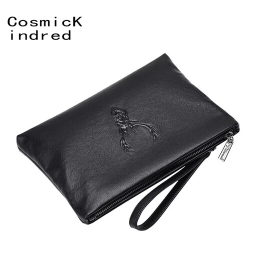 
CosmicKindred 2025 new handbag for men's soft leather hand grab bag large capacity soft cowhide envelope bag for men's clip bag business clutch style four black small [none]