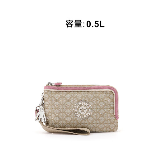 Kipling【七夕礼物】女款时尚25春夏新款时尚卡包手拿包零钱包|NIMITA 米色老花拼粉