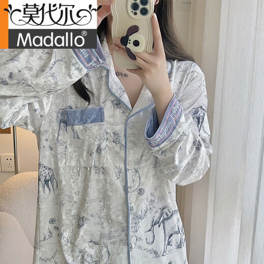 
Modal pajamas for women, gold velvet long sleeves 2025 new spring, autumn and winter high-end retro style, can be worn outside home clothing set 12213 pink lace XL