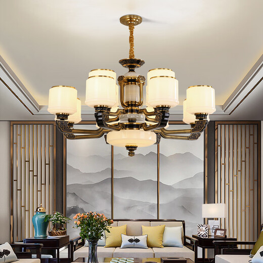 Ling Yuxun's new Chinese dustproof chandelier home atmospheric living room lamp modern simple dining room lamp Zen warm bedroom LED lamp 9902-6 heads