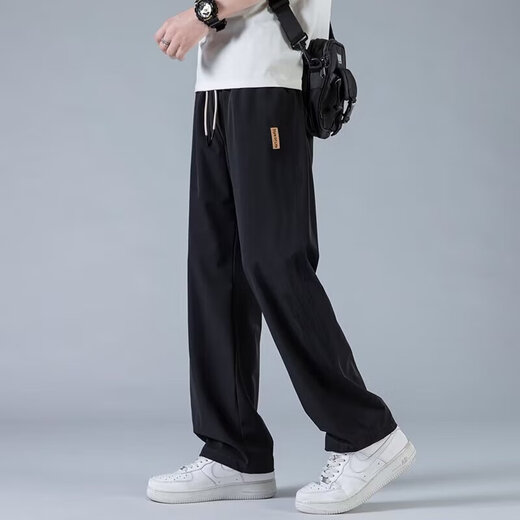 冰丝速干简约休闲裤男夏季2025新款宽松薄款直筒百搭运动阔腿长裤 领航服饰冰丝裤深灰色 薄款 2XL 【135-150斤】