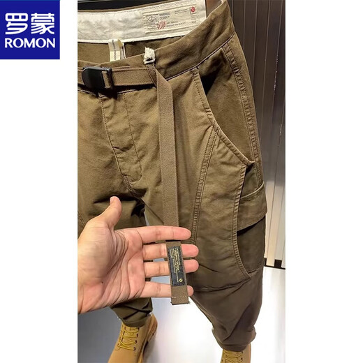 罗蒙（ROMON）特大码300斤美式复古百搭工装裤男春秋小脚哈伦裤男士宽松休闲裤2 黑色【甄选好物】 M 建议80-100斤