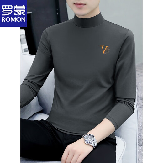 Romon reines Baumwoll halbe Rollkragenfleisch-Basishemd-Hemd-Langarm-T-Shirt T-Shirt Middle Collar Frühling und Herbst Herren Unterwäsche T-Shirt außerhalb Herbst Kleidung LH-Typc6187 Charcoal Grey M [vorgeschlagen 100-115jin [Jin gleich 0,5 kg]]