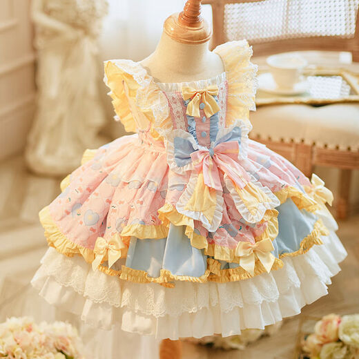 Gduck Kids Little Yellow Ente [1278 Menschen gelobt] Kinderkleidung Mädchen Lolita Prinzessin Kleid zum ersten Geburtstagskleid Baby Performance Pink 552 Pink Gelb One Size 110