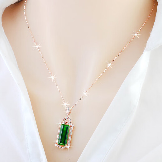 Youshu necklace for women 925 sterling silver plated 18k gold emerald zircon pendant temperament luxury silver jewelry gift for girlfriend gold green zircon necklace