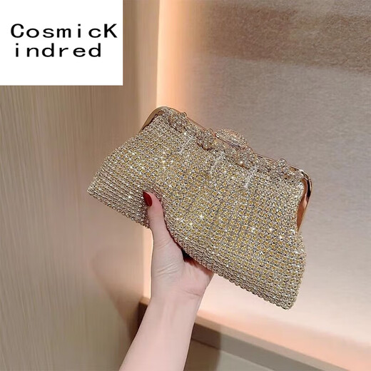 CosmicKindred new rhinestone handbag with cheongsam evening dress bag hand grab bag chain diamond bag celebrity dinner bag golden