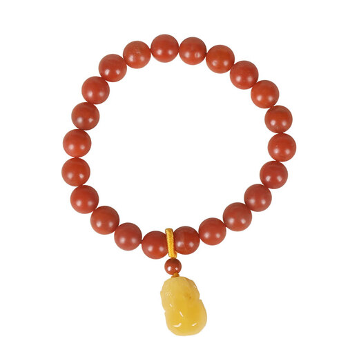 Ouchini Baoshan Nan Red Agate Bracelet Buddha Beads Full of Flesh Persimmon Red Duobao Bracelet for Men and Women with Beeswax Pixiu Pendant One Item One Certificate Supports Re-inspection