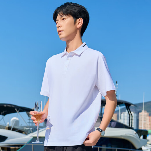 CABBEEN Moisture-wicking Polo Shirt Men's Sweat-Hide Beaded Business Summer Short-Sleeved Polo Shirt Men's Bleached Color 02 2XL /185/54