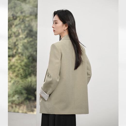 Dialogue (DUIBAI) Design Striped Splicing Blazer Women's 2026 Spring New Temperament Casual Commuting Fashionable Suit Gray Linen L