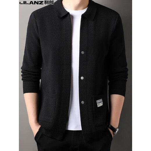 Lilang men's wool knitted cardigan for middle-aged and young autumn and winter fashion casual men's lapel cardigan jacket trendy black [8625] M 165 [120Jin [Jin equals 0.5 kg] below]