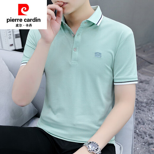 Pierre Cardin 2025 NUEVO COLLO HOMBRE COLLO CONTRO Top de verano Jóvenes informales de cuello pequeño Camiseta media manga moderna camisa de polo tostulada Verde S5012 3xl peso 160-180