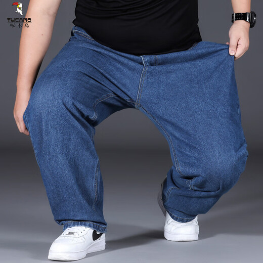 啄木鸟（TUCANO）春秋款特大码牛仔裤男加肥加大运动裤宽松直筒肥佬男夏季长裤子潮 浅蓝色9904款 28 (腰围2尺1)80-100斤