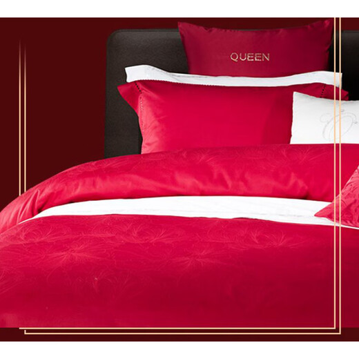 Mengjie Home Textiles Alice and the Flower pure cotton long staple cotton lace jacquard four-piece set big red wedding quilt 14066 Alice and the Flower 248*248cm suitable for 1.8 beds