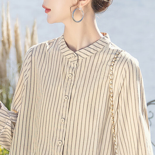 Cypress House Single Breast Shirt 2025 Autumn New Women's Fashion Commuter Contrast Striped Loose Top