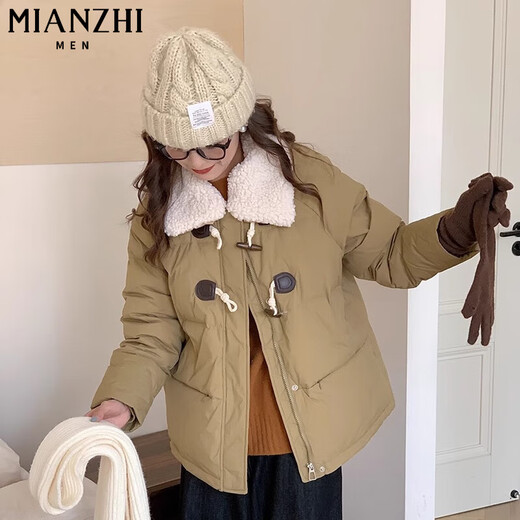 
Cotton thickened horn button cotton jacket for women new Korean style winter cotton jacket bread jacket feather cotton jacket down jacket lamb fur coat black [695 high quality] S 85-105Jin [Jin equals 0.5 kg]