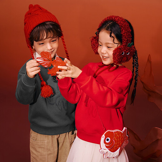 Minibala (minibala) Same style in the mall Mini Balabala sweatshirt for boys and girls, parent-child wear, autumn red top for a family of three, Chinese red 60611 160