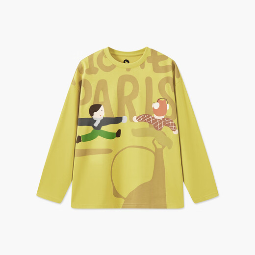 MQD boys spring new college style basic versatile medium and large children cartoon long-sleeved T-shirt medium yellow 120