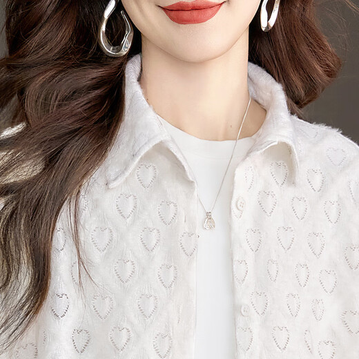 Cypress Lapel Shirt 2025 Autumn New Women's Fashion Loose Style Single-Breasted Heart-Shaped Casual Top Off-White M