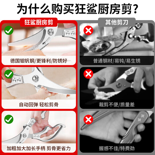 MAD SHARK German kitchen scissors, chicken bone scissors, household stainless steel food supplement special bone scissors, food barbecue scissors, multi-functional hand scissors
