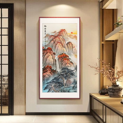 Good wood Rising Sun in the East Hand-painted Mount Tai Sunrise Chinese Painting Entrance Hall Hall Hanging Painting Decorative Painting Ink Landscape Painting Mural A-Rising Sun in the East 50*100cm High Definition Giclee Elegant Walnut Solid Wood Frame Solid Wood Thin Frame