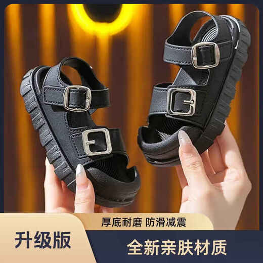 Beach Sandals Girls Sandals 2025 New Summer Anti-Slip Soft Sole Girls Middle and Large Children Velcro Black 21 Inner Length 13cm
