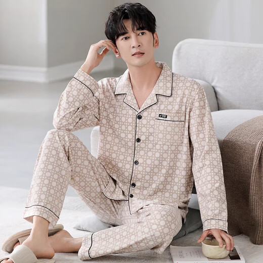 Catman (MiiOW) pajamas for men spring and autumn pure cotton long sleeves 2025 New Year Daddy men's autumn thin men's home clothing set 3882 XL (175 size) recommended to wear weight 140-1