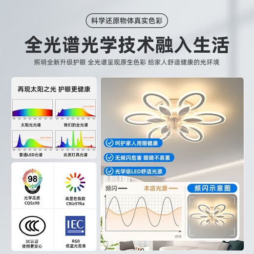 欧普（OPPLE）家居客厅吸顶风扇灯简约现代卧室智能电扇灯新款花型全光谱大 D款白色全光谱Ra9767*44cm无极