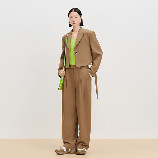 AUM (AUM) relaxed suit AUM 2025 spring new texture twill suit jacket skirt trousers brown top M