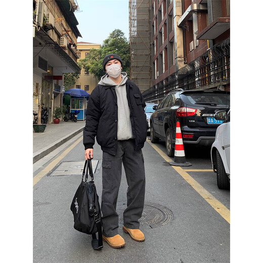 柏铭臣牛仔裤男秋冬季美式复古水洗做旧长裤宽松直筒工装通勤休闲裤子男 灰色 XL 【建议135-155斤】